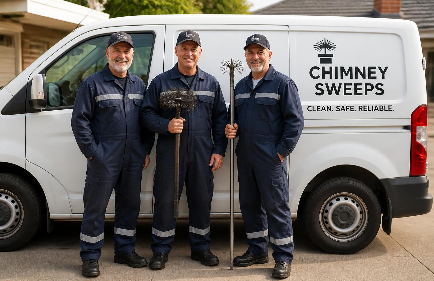 Experienced certified chimney technicians in uniform